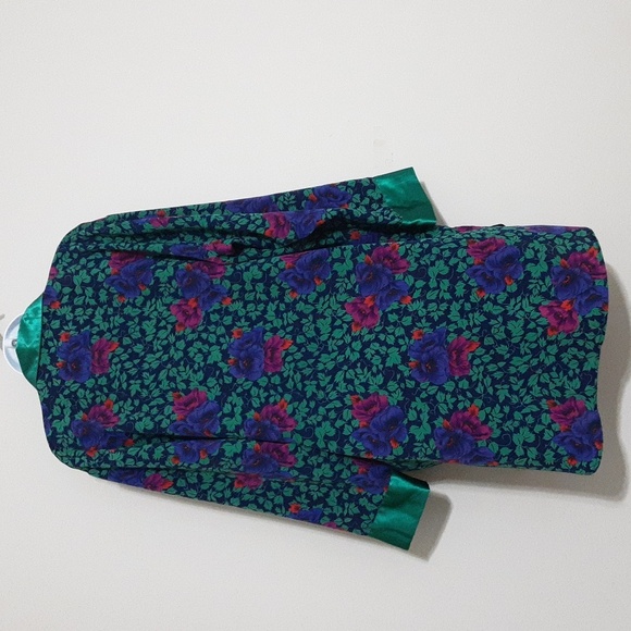 Victoria Secrets Floral Green Satin Women's Jacket Blazer M Y2k Fairy Retro Boho - Picture 5 of 7